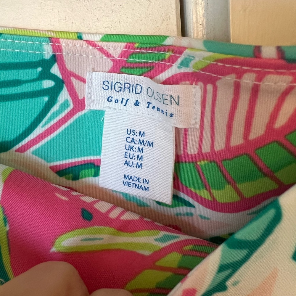 NWT Sigrid Olsen Golf & Tennis Green Tropical Print Ruffle Hem Skirt - Picture 2 of 4